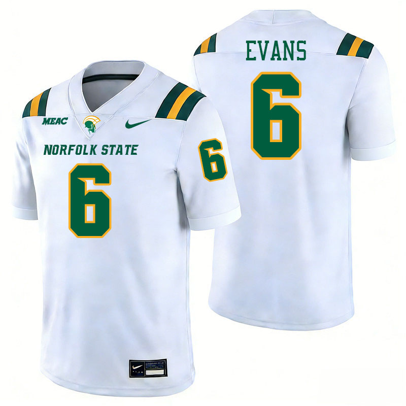 Norfolk State Spartans #6 JJ Evans College Football Jerseys,Uniforms Stitched-White